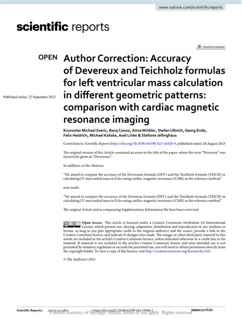 Accuracy of Devereux and Teichholz formulas for left ventricular .